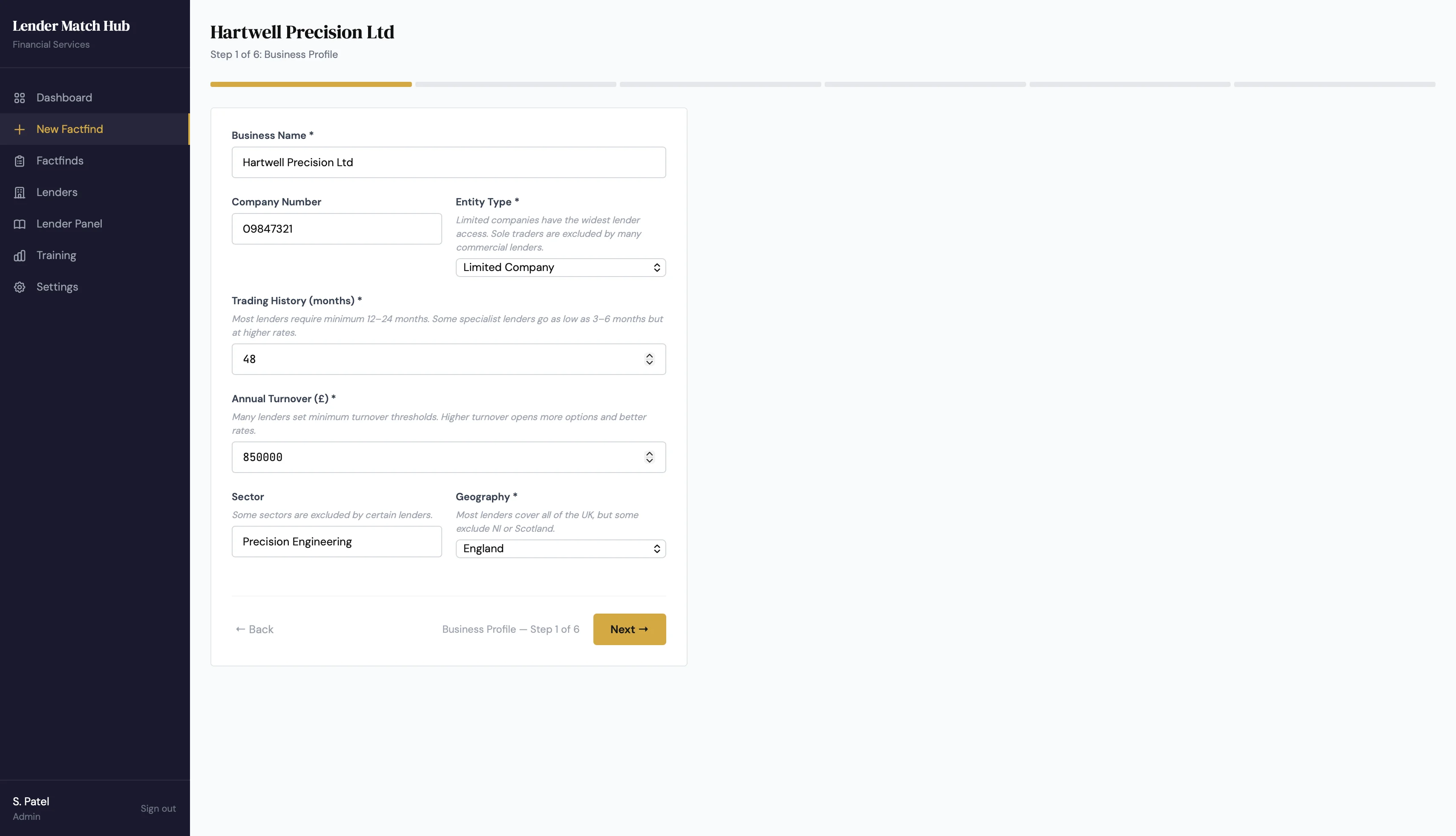 Factfind form, 30+ field client intake