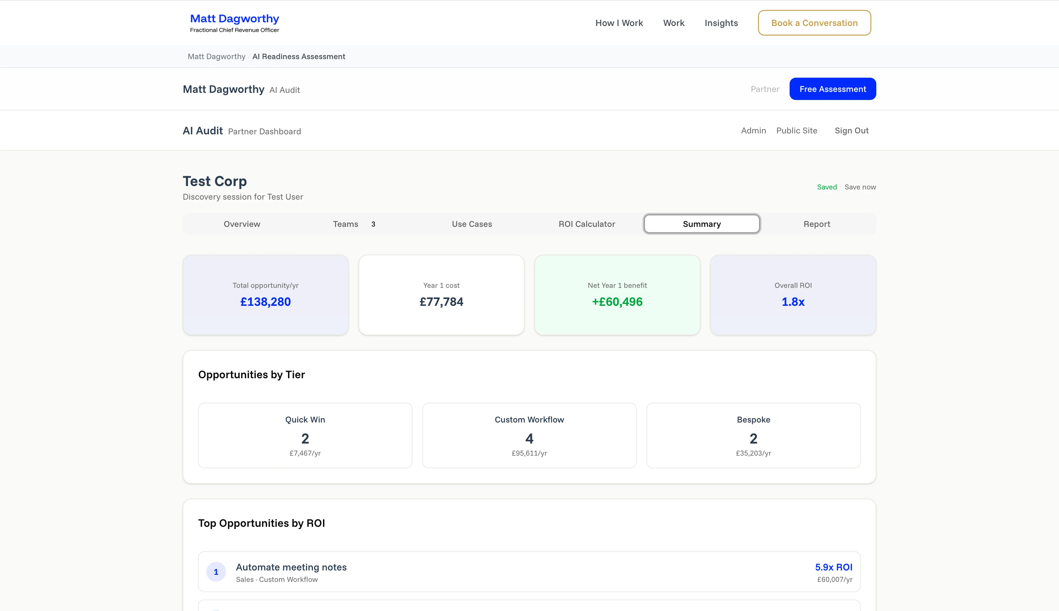 PDF report preview, auto-generated stakeholder report